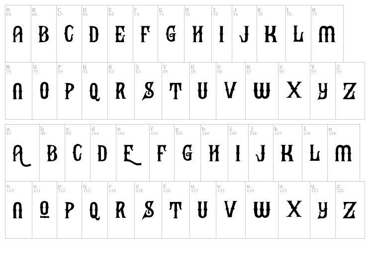 Black Heat font map
